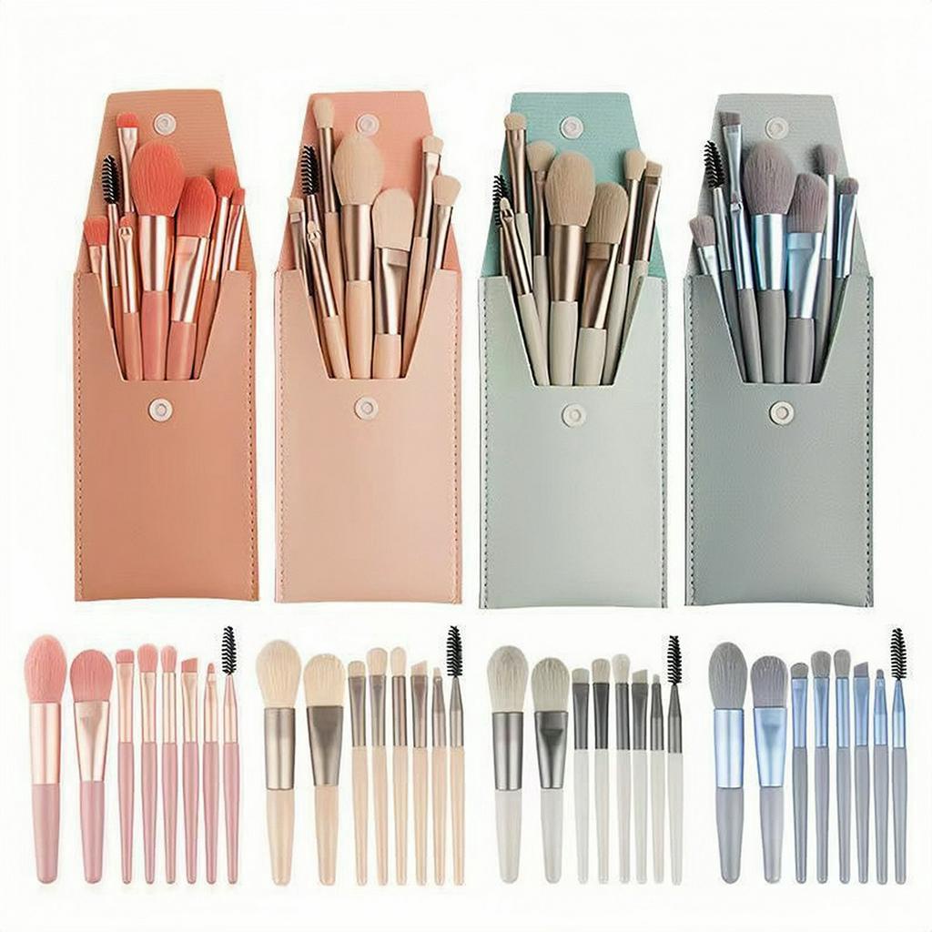 4 สีขนาดเล็ก 8 แปรงแต่งหน้า + หนัง ปู่ กระเป๋าแปรงแต่งหน้าเดินทางกลางแจ้งแบบพกพามินิชุด