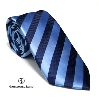 Giorgio Del Sarto Necktie Blue with Navy Blue Stripe Fabric Texture เนคไทสีน้ำเงินมีเท็กเจอร์