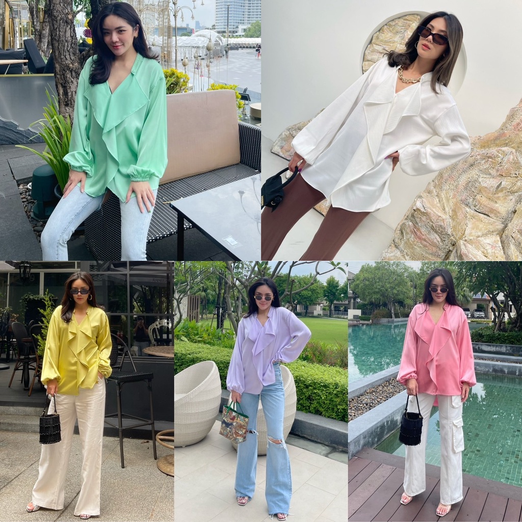 ป้าย Alot เสื้อเชิ้ตทรงใหญ่ ผ้าซาตินเงาไม่มาก สีดี ผ้าดี ทรงดี