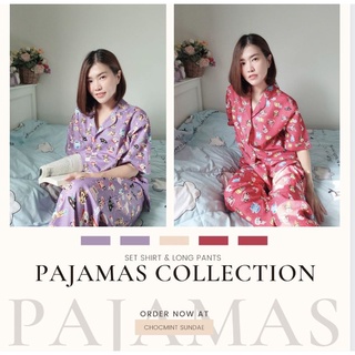 ✧ป้าย purefloral ✧ Pajamas set ชุดนอนเซ็ทเสื้อและกางเกง 3ลาย ขนาดฟรีไซส์