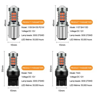 1 ชิ้น 27LED หลอดไฟเบรกท้ายรถยนต์ T20 7440 W21W 7443 1157 BAY15D 1156 หลอดไฟเลี้ยว ไฟเบรค แฟลชสามครั้ง