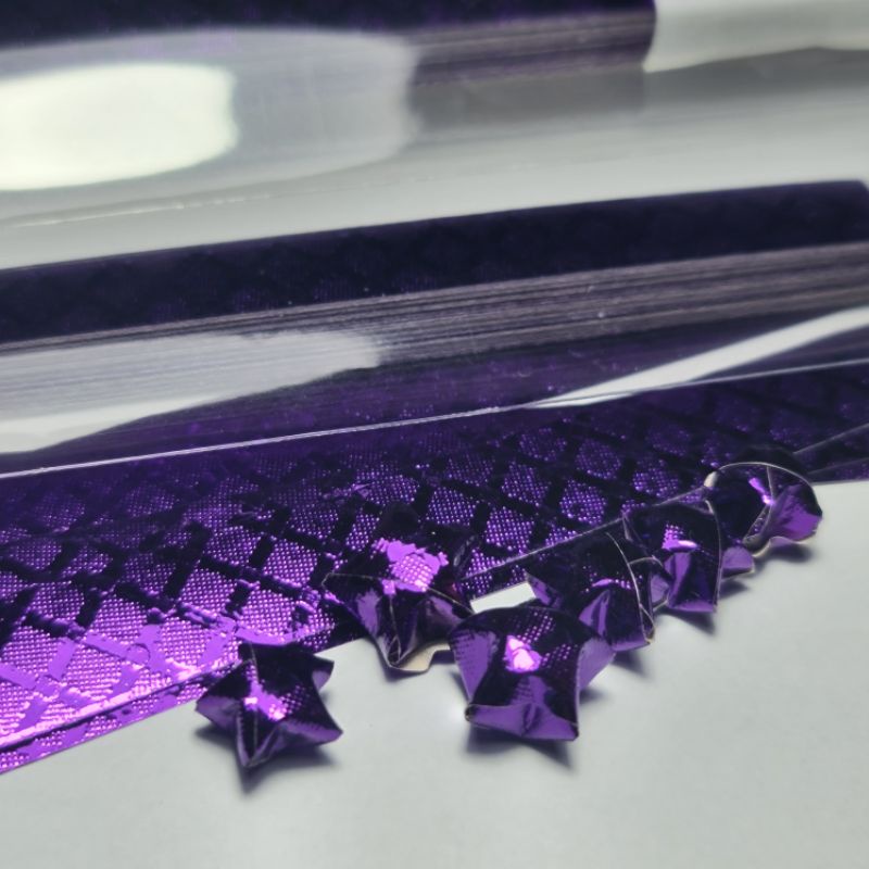 กระดาษพับดาว เงาวาววับ กระดาษเรนโบว์ จำนวน 50 แผ่น สี Purple weave