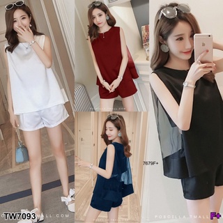 Set 2 ชิ้น เสื้อแขนกุดผ้าซาร่า+กางเกงขาสั้น MM7093 Set of 2 pieces: sleeveless blouse + shorts