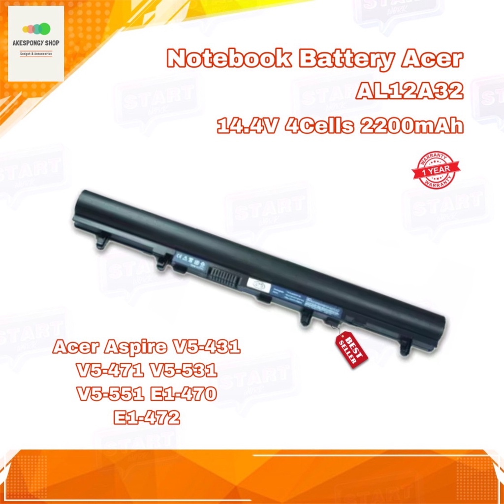 แบตโน๊ตบุ๊ค Notebook Battery Acer AL12A32 (Acer Aspire V5-431 V5-471 V5-531 V5-551 V5-571 E1-470 E1-472) รับประกัน 1 ปี