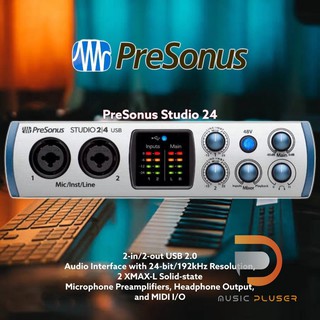 PreSonus Studio 24 ใช้งานร่วมกับ USB-C ™ของ Studio 24 2 × 2 สามารถบันทึกเสียงได้สูงสุด 24 บิต 192 kHz