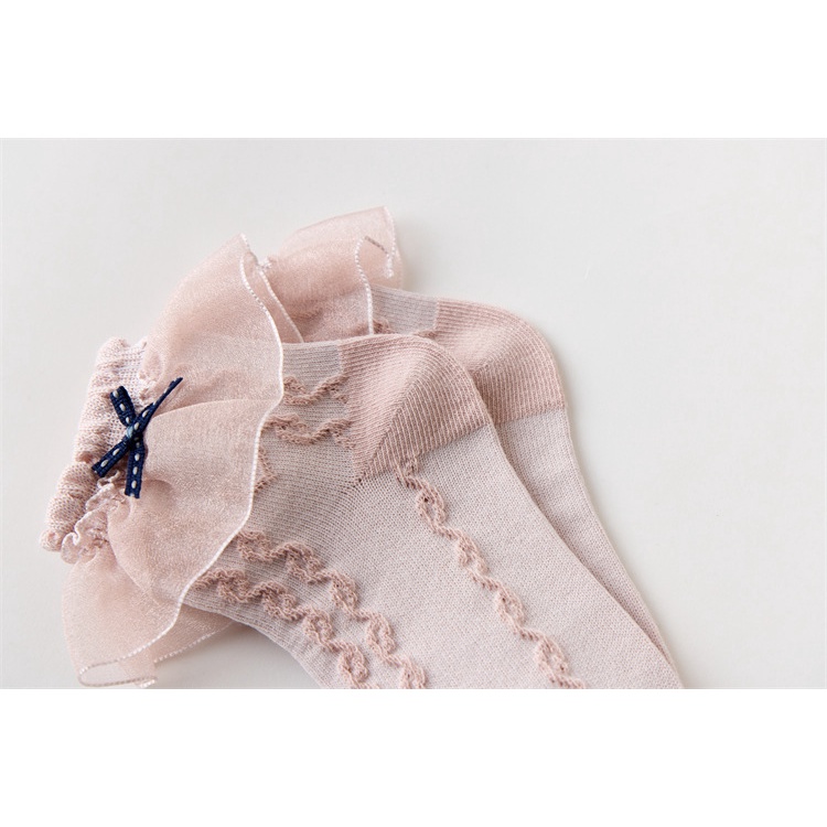 ถุงเท้า ผ้าฝ้าย ระบายอากาศ ประดับโบว์ พิมพ์ลายลูกไม้ สไตล์เจ้าหญิง เหมาะกับฤดูใบไม้ร่วง และฤดูร้อน สําหรับเด็กผู้หญิง - รูปที่ 4