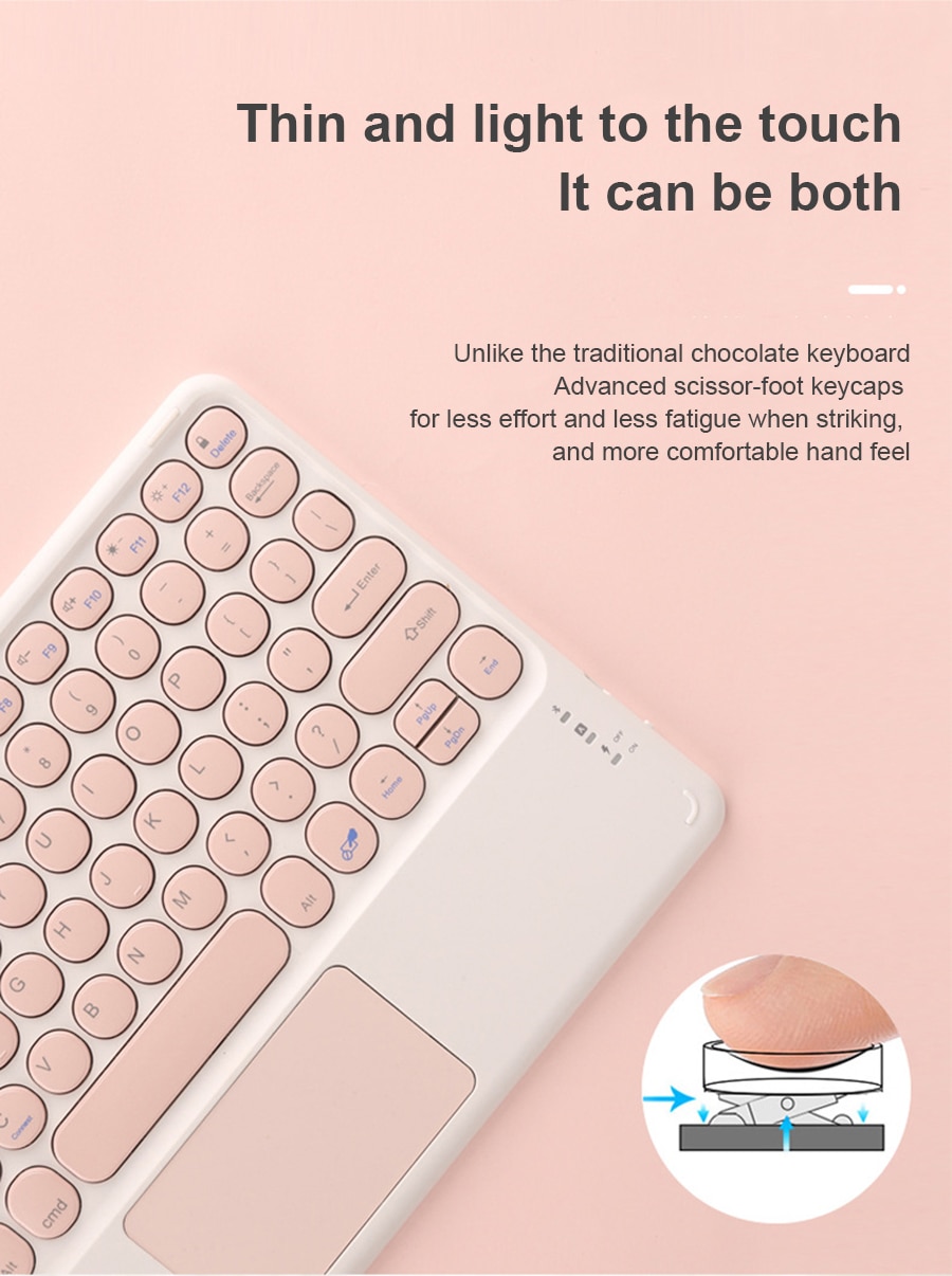 Xumu 10inch Mini Wireless Bluetooth Keyboard With Touchpad Round Keycap Button Key For iPad Pro 11 12.9 9.7 10.5 7th 8th 9th Gen 10.2 Air 4 4th gen 10.9 inch 2020 2021 Portable Magnetic Detachable Keypad Mouse For iPad Tablet Laptops Android Smart Phone #8