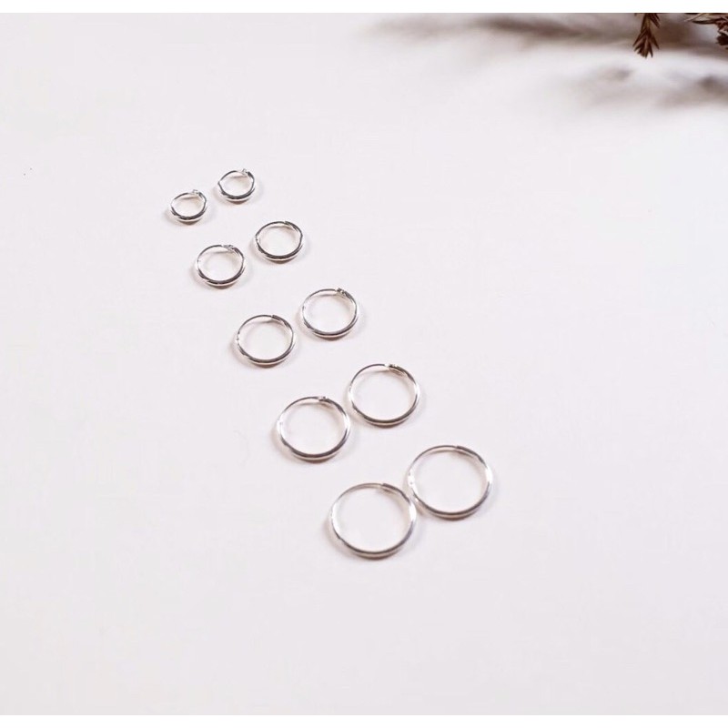 cchershop: silver925 ต่างหูห่วงเงินแท้ 1.2 mm ต่างหูแบบเรียบ ต่างหูห่วง Hoop earring ห่วงเงินแท้