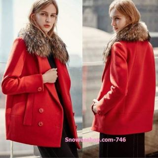 Over Coat Woolen โค้ทกันหนาวผ้าวูลสีแดง ปกหนา ดีเทลล์กระดุม 2 แถว