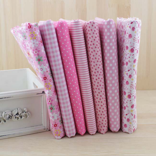 สีชมพูธรรมดาผ้าฝ้ายผ้ามัด DIY handmade patchwork ผ้านวมผ้า 50*50 ซม. 7 ชิ้น
