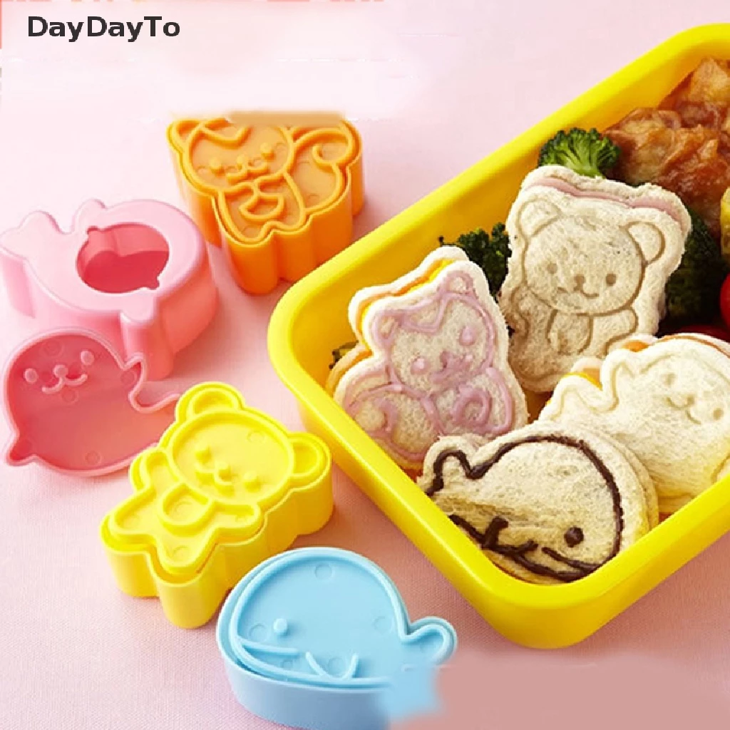 DayDayTo 4 ชิ้น/เซ็ตน่ารัก Samll Dolphin Samll Seal กระรอกหมีแซนวิชเครื่องตัดแม่พิมพ์คุกกี้เค้กตกแต่งเครื่องมือแซนวิช Die Rice Mold เครื่องมือห้องครัว.