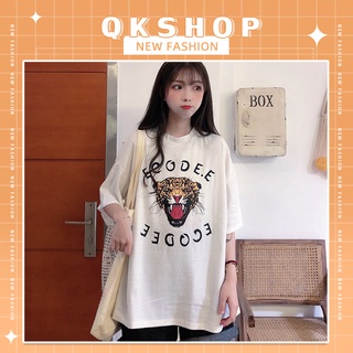 QKshop ✨เสื้อยืดคอกลมทรงโอเวอร์ไซส์ ใส่ได้ทั้งหญิงและชาย สกรีนลายเสือดุเฟี้ยวมีสไตล์ ผ้านิ่มสวมใส่สบาย แมทช์ทุกการแต่งตั