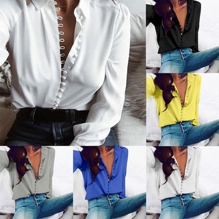 เสื้อเชิ้ตแขนยาว คอปก สีพื้น สําหรับผู้หญิง มี 5 สี