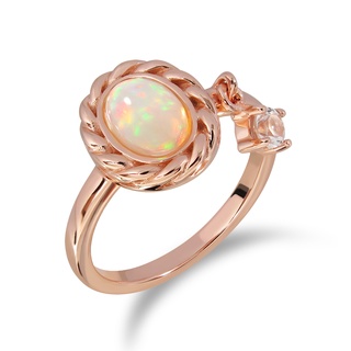 Mizuchol แหวนเงินแท้ชุบ Rose Gold ประดับพลอยโอปอล Pink Tiara Ring - Opal