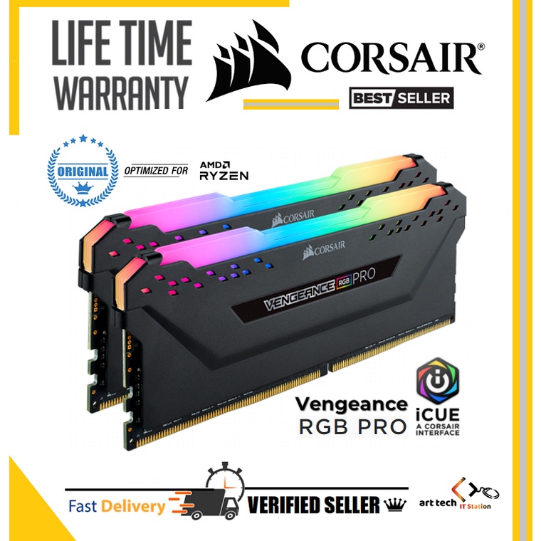 Corsair แรม DDR4 VENGEANCE RGB PRO 16GB 2X8GB PC3600 3600MHZ RYZEN CMW16GX4M2Z3600C18