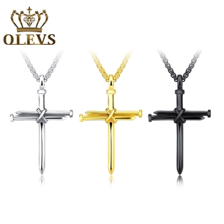 OLEVS สร้อยคอกางเขนสำหรับผู้ชายจี้พระเยซูคริสต์สีทอง / ขาว / ดำสแตนเลสคลาสสิก