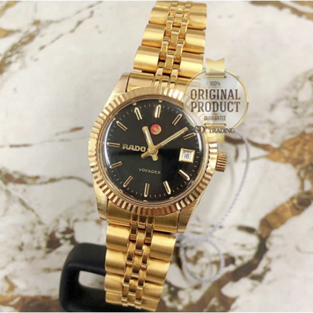 RADO VOYAGER นาฬิกาข้อมือผู้หญิง เรือนทอง หน้าปัดดำ สายสแตนเลส รุ่น 561-4019-2-015 - Black/Gold
