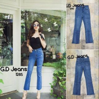 G.D.Jeans รุ่น 1285#กางเกงยีนส์ขายาวผ้ายืดสียีนส์ทรงขาม้าเล่นดีเทลสะกิดขาดหน่วยๆ 💦💦