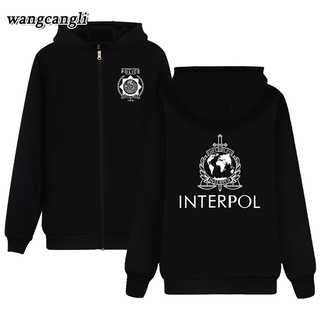 เสื้อกันหนาว มีฮู้ดดี้ แต่งซิป ลาย INTERPOL masculino casaco สไตล์ฮิปฮอป สําหรับผู้ชาย