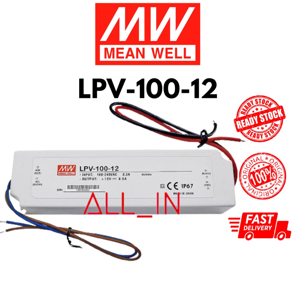 Mean Well LPV-100-12/24 12V / 24V 100W 2.5A / 5A ไดร์เวอร์ Led Meanwell แหล่งจ่ายไฟสําหรับกระจก