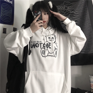 【sssuper solo】Women Korean Fashion Cartoon Bear Printed Loose Long Sleeve Hoodies