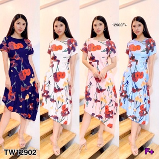 MM12902 แม็กซี่เดรสระบายเียงพิมพ์ลายดอก floral print ruffled maxi dress