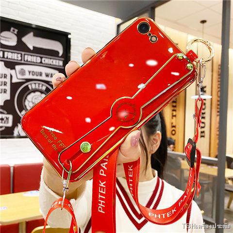 เคสโทรศัพท์มือถือ Apple 8 7plus สุทธิสีแดงสายรัดข้อมือ 6S หญิง 6 สายคล้องแบบเอียง iPhone7 ฝาครอบป้อง