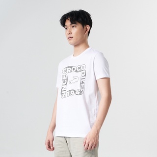 CROCODILE WHITE CUSTOM FIT T-SHIRT WITH GRAPHIC PRINT เสื้อยืดคอกลมทรงคัสตอมฟิตลายกราฟฟิคสีขาว