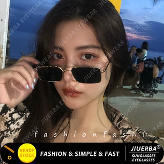 (JIUERBA)COD แว่นกันแดด Ulzzang เกาหลีสำหรับผู้หญิงกรอบโลหะสี่เหลี่ยมผืนผ้า Retro Shades สำหรับผู้หญิง