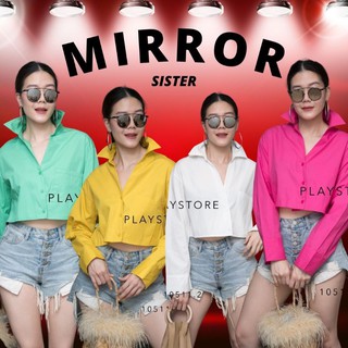 🔖ป้าย MiRRoRSiSTER เชิ้ตทรงcropแต่งกระเป๋า1ข้างด้านหน้า