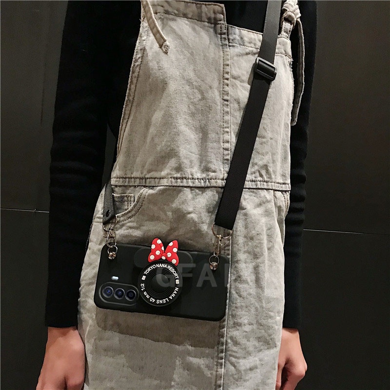 Ready Stock เคส Huawei Nova Y70 2022 New Fashion Soft Black Minnie Neck Strap Cute Cartoon Stand Holder Cover เคสโทรศัพท์ HuaweiNovaY70 #5