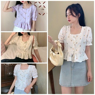 (พร้อมส่งจากไทย) เสื้อแขนตุ๊กตาลายดอก [T8]