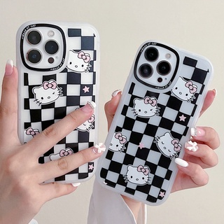 เคสไอโฟน 13 11 8พลัส ลายสก๊อตขาวดำHello Kitty Case For เคส iphone 12 11 pro max Xr Xs X XS Max 6 7 เคส i8plus case อ่อน