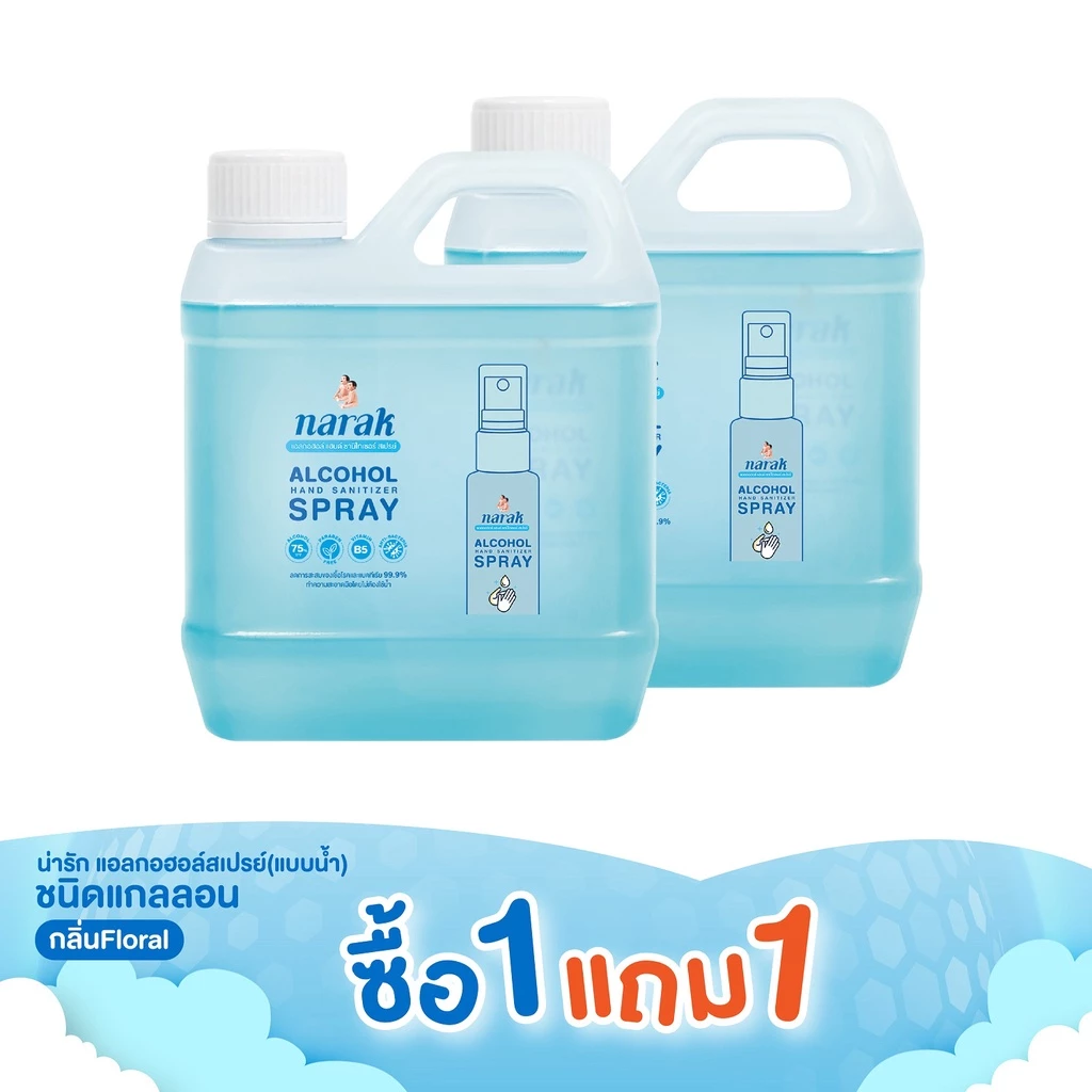 [1 แถม 1] Narak น่ารักแอลกอฮอล์สเปรย์กลิ่น Floral (สีฟ้าใส) 1000 มล.