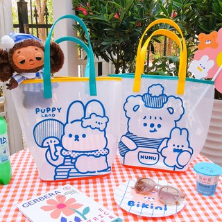 (พร้อมส่ง) Bentoy กระเป๋าสะพายใส PVC รุ่น Bear &amp; Bunny Ver2 กระเป๋าถือ ก้นตาข่าย puppy land กระเป๋าปิกนิก