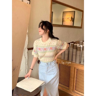 ♡flower top ‪♡เสื้อแขนสั้นทอลายดอกไม้ ฉลุลายทั้งตัวน่ารักละมุน