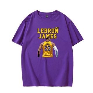 คอลูกเรือSPORTS STARเสื้อยืดแขนสั้น ผ้าฝ้าย ทรงหลวม ลาย Lakers LeBron James สําหรับผู้ชายall size