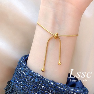 สร้อยข้อมือโซ่ผู้หญิงสแตนเลสแท้ ทอง 18k มินิมอลกำไลข้อมือสีทอง