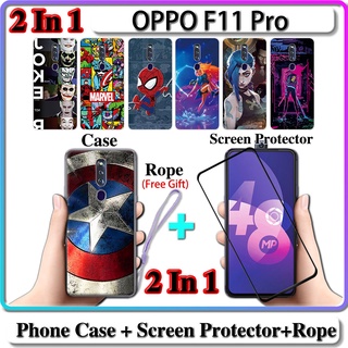 2 IN 1 เคส OPPO F11 Pro เคสพร้อมกระจกนิรภัยโค้ง ป้องกันหน้าจอ เซรามิค LOL และการออกแบบฮีโร่