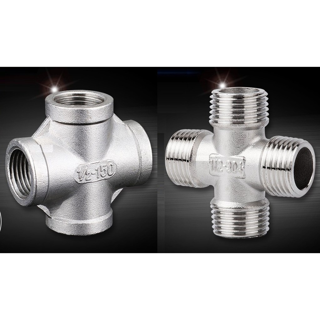[HB468] SUS304 Stainless Steel G 1/2 4 - Way Spiral Male Female Pipe Connector Cross Adapter Fitting