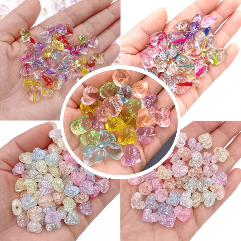 10 ชิ้น / 20 ชิ้น จี้รูปหัวใจ สร้างสรรค์ DIY เครื่องประดับแฟชั่น เจลลี่ใส สีอะคริลิค ลูกปัด