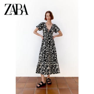 Zara ชุดเดรส คอวี เย็บปักถักร้อย ฤดูร้อน สําหรับผู้หญิง 3092994