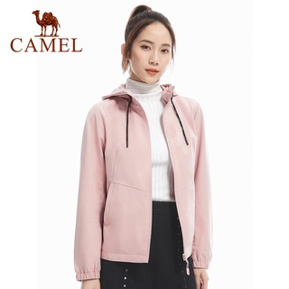 Camel เสื้อแจ็กเก็ต เสื้อกีฬา มีฮู้ด มีซิป สําหรับผู้หญิง