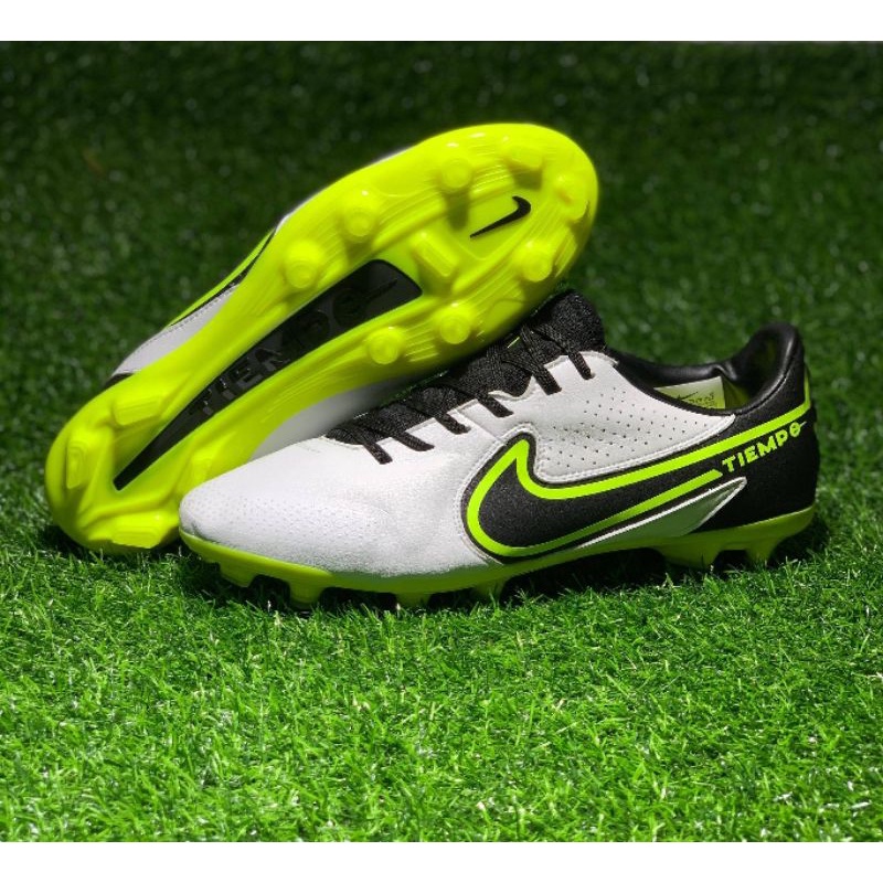 Nike Tiempo Legend 9 Elite FG สีขาว-ดำ-เขียว รองเท้าสตั๊ด รองเท้าฟุตบอล