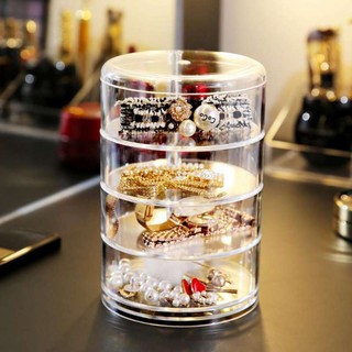 Jewelry Acrylic Box กล่องอะคริลิคใส่เครื่องประดับ ใส่เครื่องสำอางค์ 4 ชั้น ทรงกระบอก