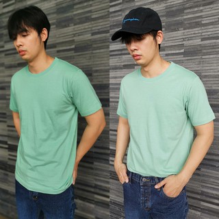 เสื้อยืดชายสีเขียว ผ้า premium comb cotton 100%(ขาว,ดำ,เทา,ครีม,น้ำเงิน,ฟ้า,กากี,เหลือง,เขียว,ชมพู)