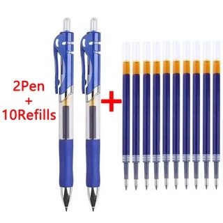 ปากกาลูกลื่นหมึกเจลสีดํา / แดง / สีฟ้าความจุขนาดใหญ่, 0.5 มม. 2 ชิ้น + 10 ชุดปากกาเจล