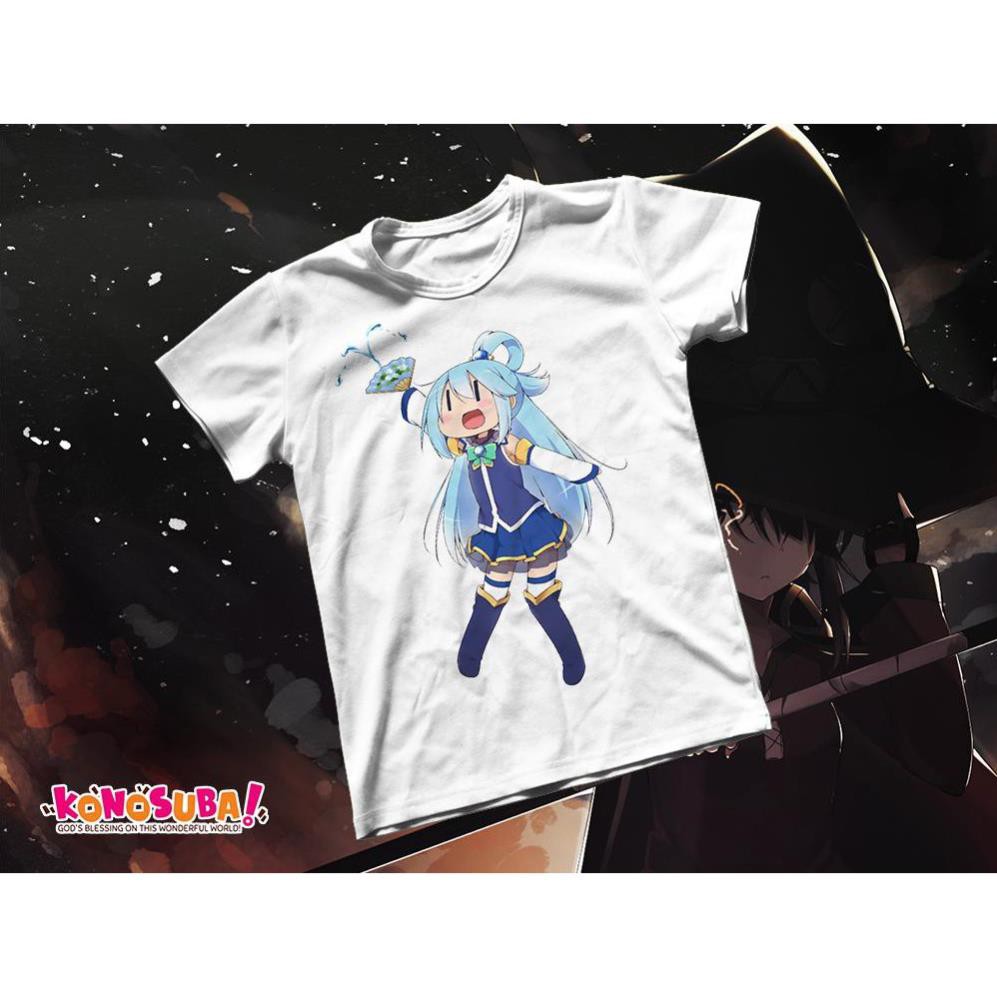 เสื้อยืดผ้าฝ้าย Unisex - อะนิเมะ - KonoSuba - Aqua chibi สินค้าขายดี