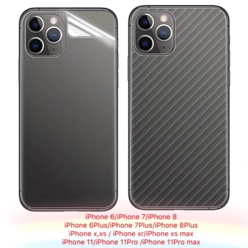 (h）ฟิล์มหลังสีใส ฟิล์มหลังลายเคฟล่าสำหรับ IPhone xs xr Xmax 11promax 12 12promax 13pro 14 14plus 14promax 14pro 15 16 17