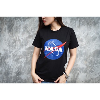 เสื้อยืดแฟชั่นผู้หญิง ผู้ชาย Nasa วงกลม สีดำ